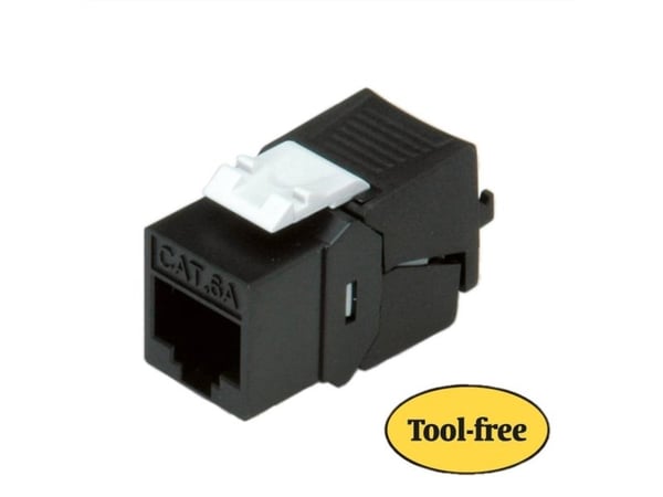 ROLINE Keystone Jack, Cat. 6a, RJ-45, unshielded, toolless, SLIM, black, Sort