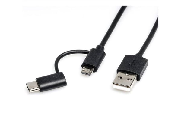 ROLINE 11028328, 1 m, USB A, USB C/Micro-USB B, USB 2.0, 0,48 Gbit/s, Sort
