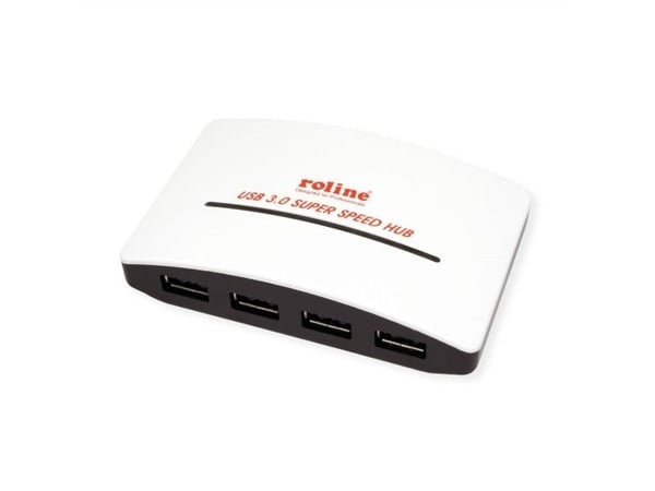 ROLINE USB 3.0 Hub "Black & White", 4 Ports, with Power Supply, Hvit, Sort, Plast, 23 x 100 x 63 mm