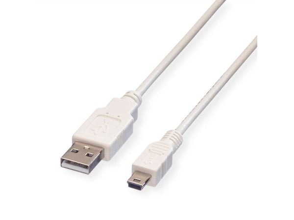 Value 11.99.8708, 0,8 m, USB A, Mini-USB B, USB 2.0, Uros/uros, Valkoinen