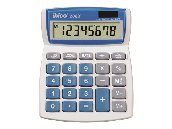 Rexel Ibico 208X - Skrivbordskalkylator - 8 siffror - solcellspanel, batteri - vit, blå