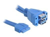 Delock USB 3.0 Pin Header - Intern-til-ekstern USB-kabel - 19-pins USB 3.0-plugg (hunn) til USB-type A (hunn) - 45 cm - blå