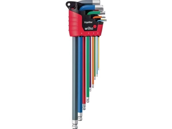 Wiha ErgoStar, L-formet hex-nøkkelsett, Metrisk, 9 stykker, 1.5,2,2.5,3,4,5,6,8,10 mm, 9,1 cm, 1,5 cm