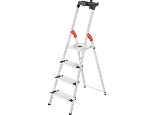 Hailo L80 ComfortLine sikkerhetsstige i aluminium, 4 trinn XXL aluminiumstrinn med sklisikre ribber og ekstra dyp - 1 stk (8040-407)
