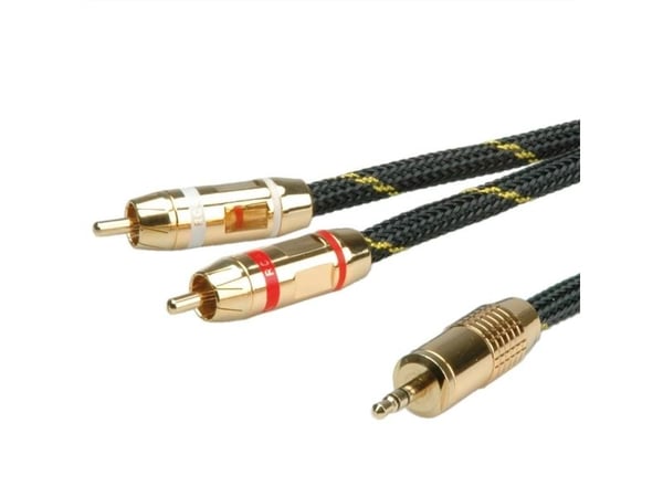 Roline 11.09.4279 Jack Audio Connection Cable [1x Jack 3,5 mm - 2x Cinch Connector] 10,00 m Svart/Guld Skärmad