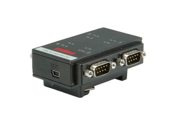ROLINE USB 2.0 to RS232 Adapter, for DIN Rail 4 Ports, Sort
