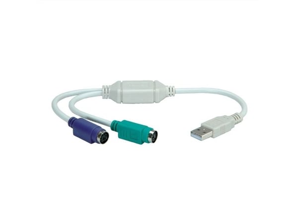 VALUE USB to 2x PS/2, 0,3 m, 2x 6-p Mini-DIN, USB A, Hankjønn, Hunkjønn, Grå