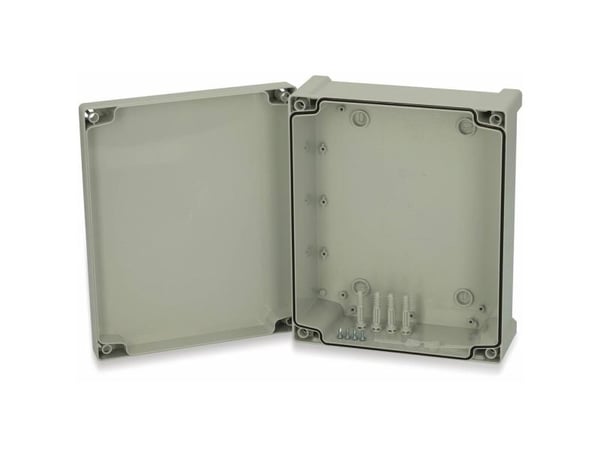 FIBOX Seinäkaappirasia ABS 289 x 239 x 107 mm harmaa RAL7035 harmaalla kannella IP65 halogeenivapaa tasaisella kannella tulostusta ja tarroja varten