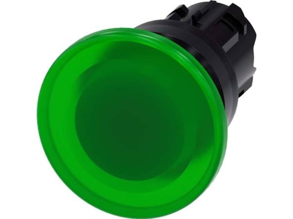 Lampfäste/tryckknapp 22 mm grov plast grön 40 mm