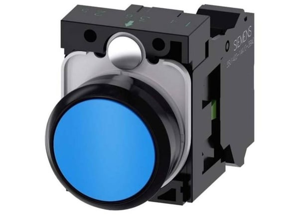 Siemens 3SU11000AB503BA0 3SU1100-0AB50-3BA0 Painike Eturengas muovi, Pyöreä painike Musta, Sininen 1 kpl