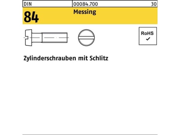 TOOLCRAFT TO-6852771 sylinderhodeskru j M4 6 mm spor DIN 84 messing 200 stk
