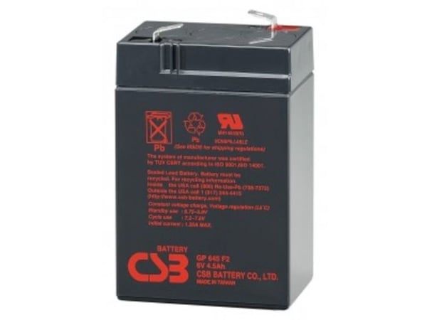 CSB Battery GP 645 standby UPS blybatteri 6 V 4,5 Ah bly 70 x 107 x 48 mm flatkontakt 4,8 mm vedlikeholdsfritt lav selvutlading