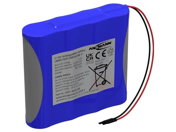 Ansmann 2S2P batteripaket Cellantal: 4 Batteristorlek: 18650 Kabel Litium 7,2 V 5100 mAh