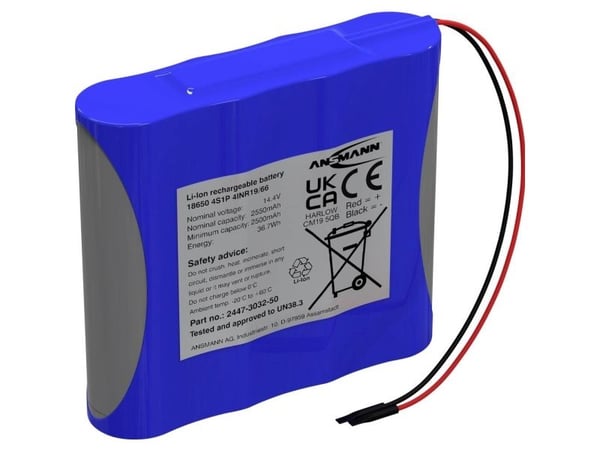 Ansmann 4S1P batteripaket Cellantal: 4 Batteristorlek: 18650 Kabel Litium 14,4 V 2550 mAh