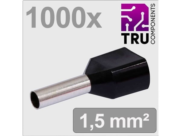 TRU COMPONENTS TC-13377236 tvillingkabelskor 1,5 mm² delvis isolerade svarta – 1000 st