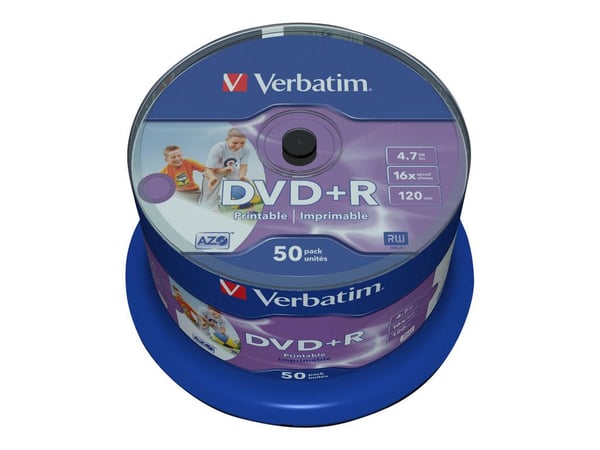 Verbatim - 50 x DVD+R - 4,7 GB 16x - inderste kerne printbar, printbar overflade for fotopapir - spindel