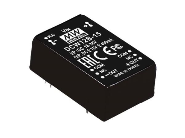 MEAN WELL DCW12A-15, 20,3 mm, 31,8 mm, 12,2 mm, 12 W, 9 - 18 V, 400 mA