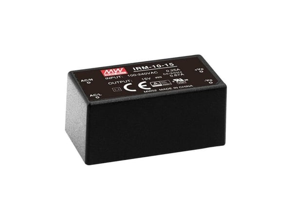 MEAN WELL IRM-10-24, 10 W, 85 - 264 V, Svart, RoHS, ITE EN/UL/IEC 60950, 25,4 mm