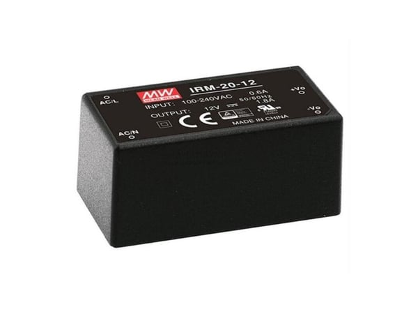 MEAN WELL IRM-20-15, 20 W, 85 - 264 V, Svart, RoHS, ITE EN/UL/IEC 60950, 27,2 mm