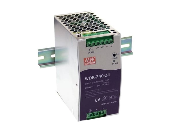 MEAN WELL WDR-240-48, 240 W, 180 - 550 V, 47 - 63 Hz, 18 ms, 91%, Ylijännite, Ylikuumeneminen, Ylikuormittaa, Oikosulku