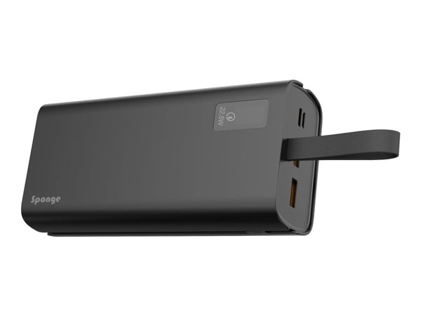 Sponge Energy - Powerbank - 30000 mAh - 22,5 Watt - 3 A - QC - 3 ulostuloa - stikforbindelser (24 pin USB-C, 2 x USB)