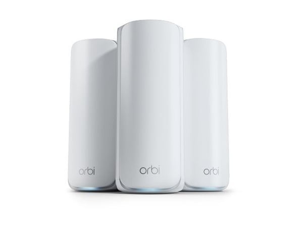 NETGEAR Orbi 770 Series RBE773 - Wi-Fi-system - (ruter, 2 utvidere) - inntil 6750 kvadratfot - maske 1GbE, Wi-Fi 7 Multibånd