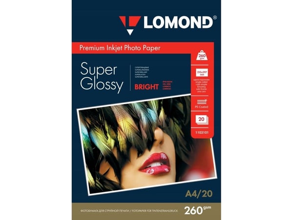 Lomond Premium Photo Inkjet Paper Super Glossy 260 g/m2 A4/20 Bright, Gloss, 260 g/m², 370 g, Japan