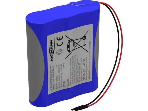 Ansmann 1S3P Akkupaketti Kennojen lukumäärä: 3 Akun koko: 18650 Kaapeli Lithium 3.6 V 10500 mAh