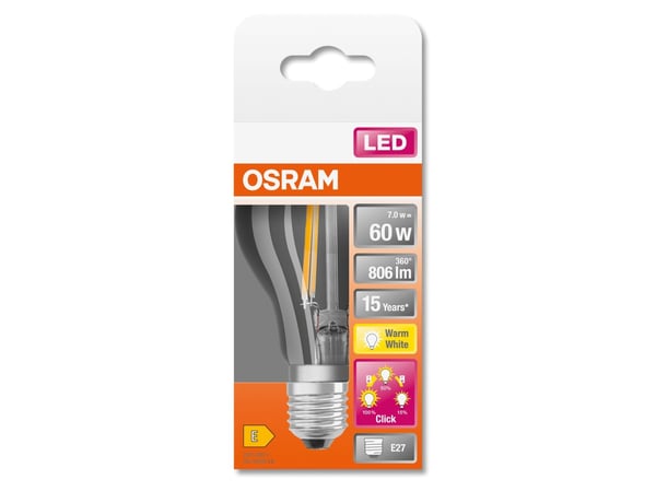 LEDVANCE OSRAM LED 3-trinns DIM standard glødetråd 806lm 6,5W/827 (60W) E27