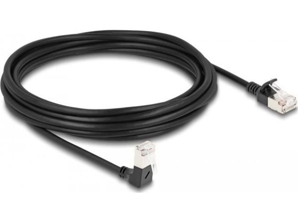 Delock - Nettverkskabel - RJ-45 (hann) nedvinklet til RJ-45 (hann) rett - 5 m - 4.5 mm - S/FTP - CAT 6a - med støvel, halogenfri - svart