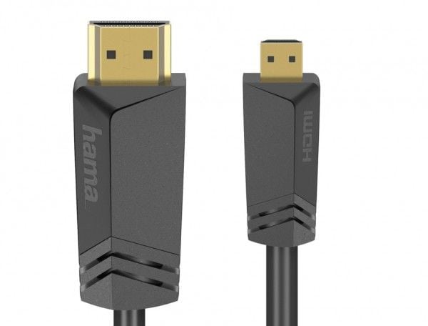 Hama - High Speed - HDMI-kabel med Ethernet - HDMI hann til 19 pin micro HDMI Type D hann - 1.5 m - skjermet - svart - 4K-støtte