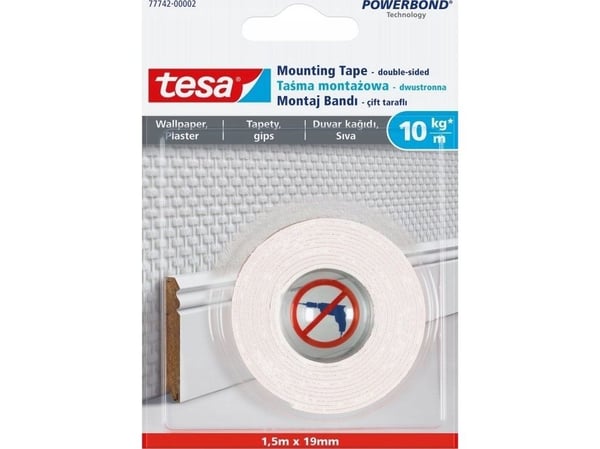 TESA 77742-00000, Monterings tape, Hvit, 1,5 m, Inne & Ute, Polyethylen, 1000 kg/cm