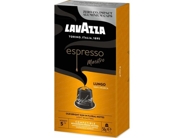 Lavazza Espresso Maestro Lungo, Kaffe kapsyl, Lungo, Lysbrent, Nespresso, 5/13, Sort, Gull