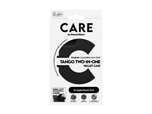 CARE by PanzerGlass Tango - Flipdeksel for mobiltelefon - 2-i-1 lommebok - termoplastisk polyuretan (TPU), polyuretan (PU) - for Apple iPhone 14
