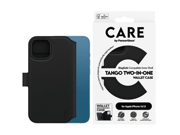 CARE by PanzerGlass Tango - Flipdeksel for mobiltelefon - 2-i-1 lommebok - termoplastisk polyuretan (TPU), polyuretan (PU) - for Apple iPhone 14