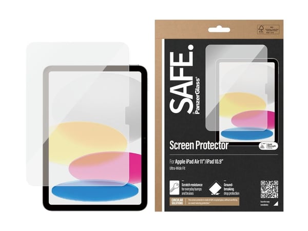 PanzerGlass SAFE. av ® Skjermbeskyttelse iPad Air 11'''' (2024) | iPad 10.9'''' | Ultra-Wide Fit, polyetylentereftalatfolie (PET), 30 g, 1 stk.
