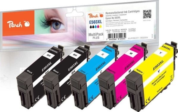 Peach PI200-971, Høyt (XL) utbytte, Sort, Cyan, Fiolblå, Gult, 5 stykker, Multipakke