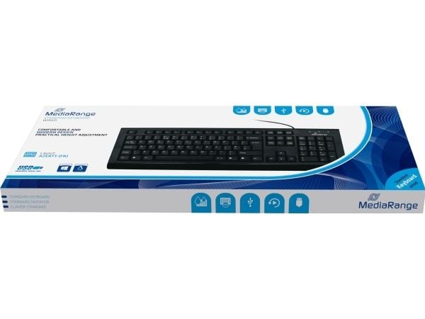 MediaRange MROS101-FR, Full størrelse (100 og), Koblet med ledninger (ikke trådløs), USB, Mekanisk nøkkelbryter, AZERTY, Sort