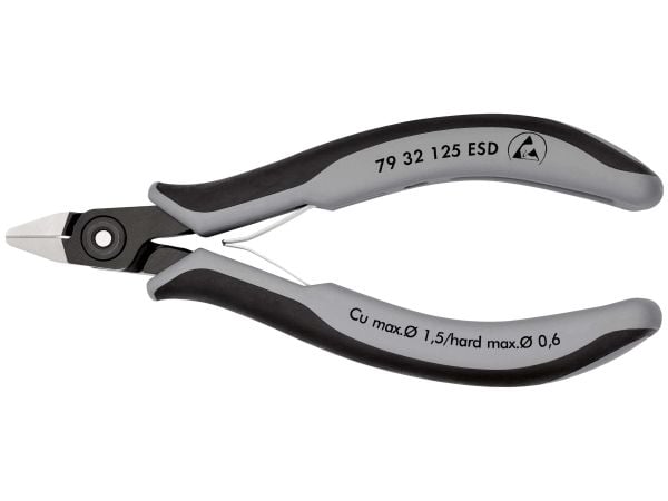 Knipex 79 32 125 ESD, Avbitartång, Kromvanadinstål, Plast, Svart, Grå, 125 mm, 61 g