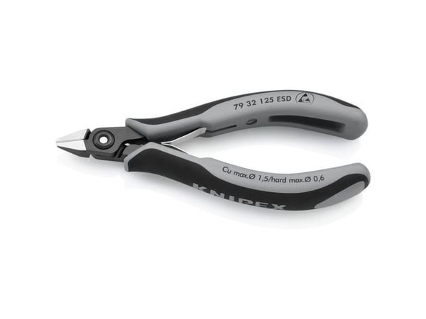 Knipex 79 32 125 ESD, Diagonal tang, Kromvanadiumstål, Plast, Sort, Grå, 125 mm, 61 g