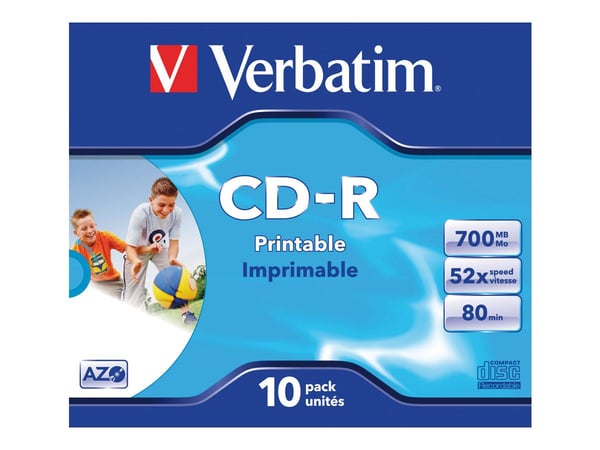 Verbatim - 10 x CD-R - 700 MB (80 min) 52x - tulostettava pinta mustesuihkukäyttöön, laaja tulostettava pinta - cd-kotelo - CD-laatikko
