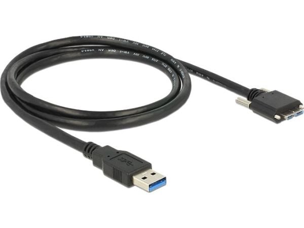 DeLOCK - USB-kaapeli - Micro-USB Type B (han) til USB Type A (han) - USB 3.0 - 1 m - tommelskruer - sort