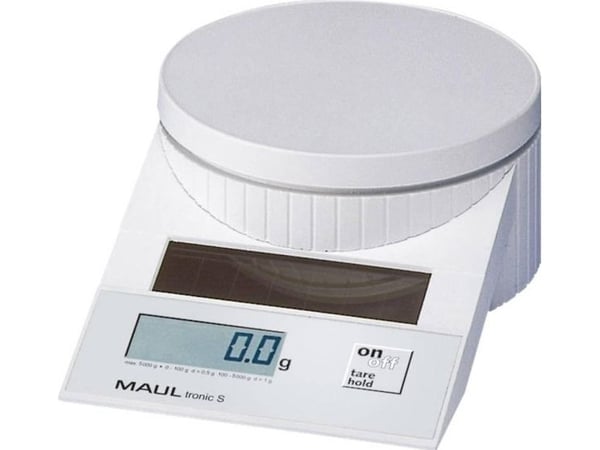 MAUL Solar Letter Scales MAULtronic S. 5000 gr. White, Elektronisk postvekt, 5 kg, 5 g, Hvit, 196 x 130 x 65 mm