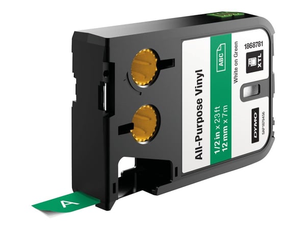 DYMO XTL All-Purpose - Vinyl - hvitt på grønt - Rull (1,2 cm x 7,5 m) 1 rull(er) merkelapper - for XTL 300, 500