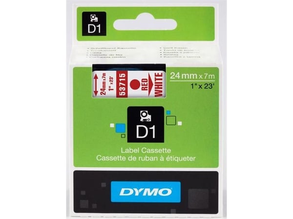 DYMO D1 - Selv-adhesiv - rødt på hvitt - Rull (2,4 cm x 7 m) 1 kassett(er) merketape - for LabelMANAGER 500TS, PnP