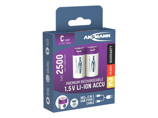 Ansmann 1313-0004, Oppladbart batteri, C, Lithium-Ion (Li-Ion), 1,5 V, 2 stykker, 2300 mAh