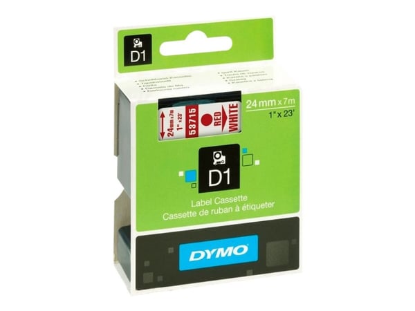 DYMO D1 - Selv-adhesiv - rødt på hvitt - Rull (2,4 cm x 7 m) 1 kassett(er) merketape - for LabelMANAGER 500TS, PnP