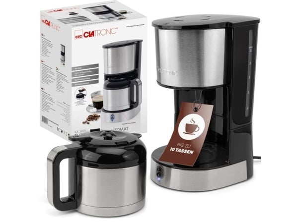 Clatronic KA 3805, Kaffebrygger (drypp), 1,2 l, Malt kaffe, 800 W, Sort, Rustfritt stål