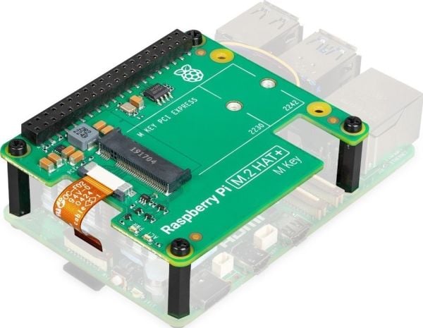 Raspberry Pi M.2 HAT+ - Overlegg for NVMe-stasjoner og M.2-tilbehør for Raspberry Pi 5