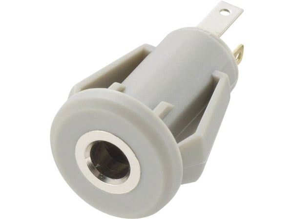 TRU COMPONENTS 718501 3,5 mm jackkontakt for tilkobling/innbygging, vertikal, poler: 4 stereo, grå (1 stk)
